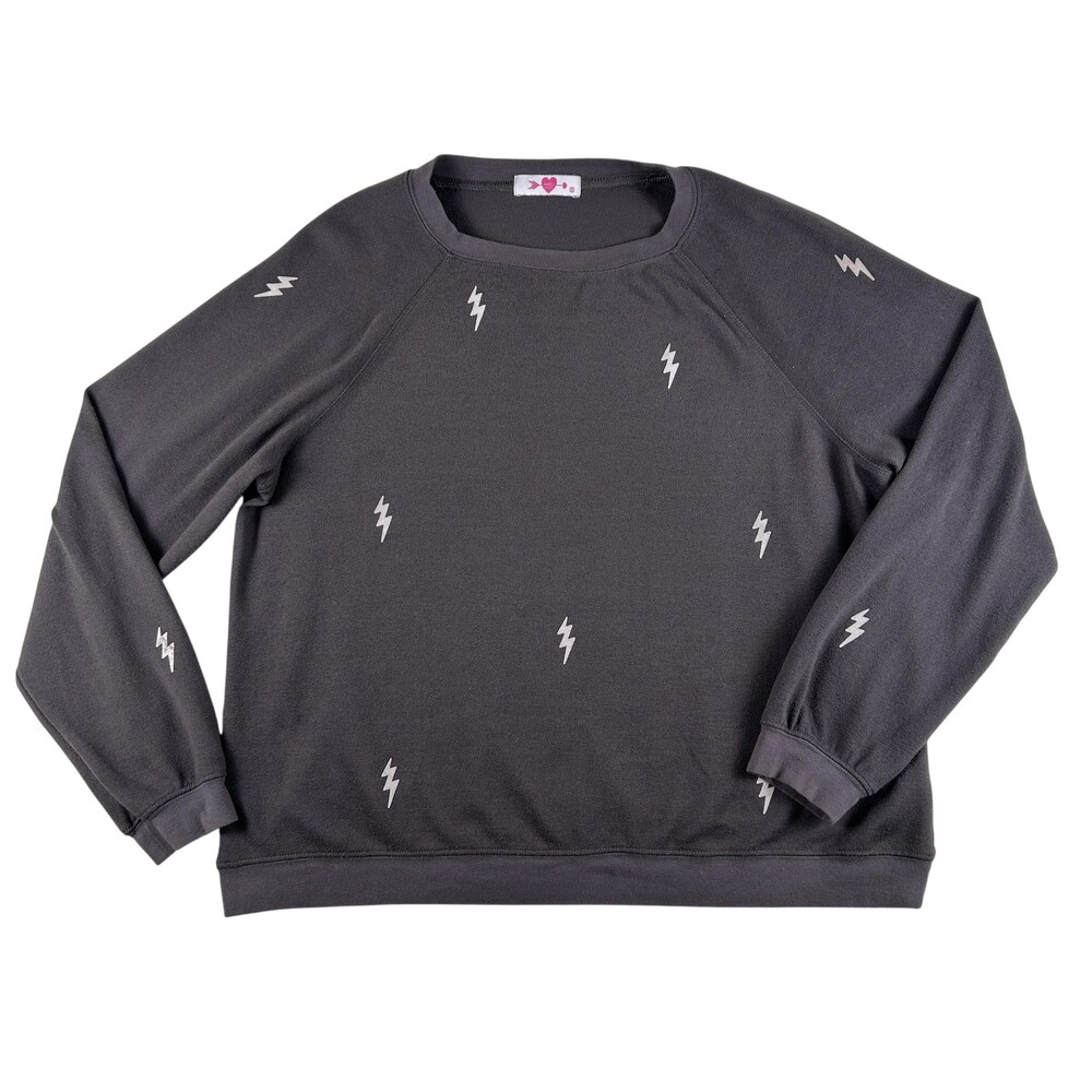 BuddyLove Sweatshirt Womens XS Gray Lightning Bolt Raglan Lightweight Pullover